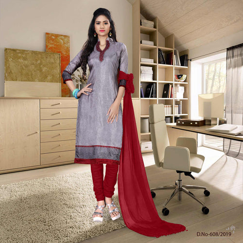 Grey With Maroon Border Women's Premium Tripura Cotton Hospital Uniform Salwar Kameez