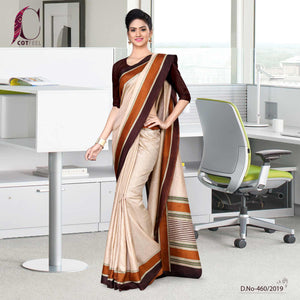 Beige And Coffee Tripura Cotton Hotel Uniform Saree