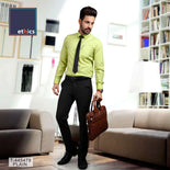 Green Solid Men's Office Uniform Shirt & Black Trousers Unstitched Fabrics Set