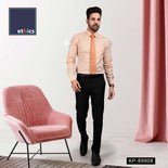 Peach Striped Men's Corporate Uniforms Shirt & Black Trousers Unstitched Fabrcis Set
