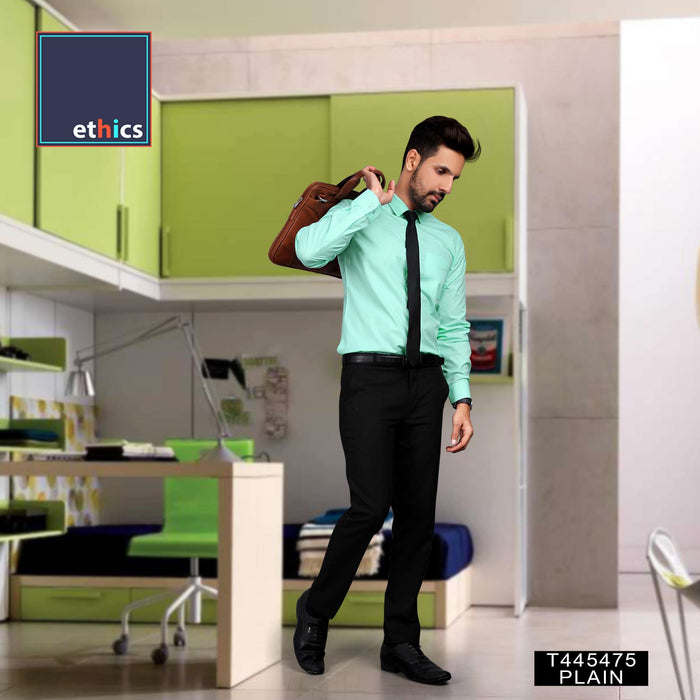 Sea Green Mens Corporate Uniform Shirt And Black Trousers Unstitched Fabrics Set
