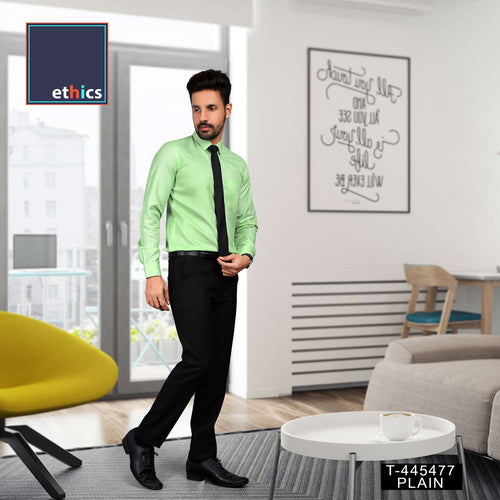 Apple Green Corporate Office Uniform Shirt And Black Trousers Unstitched Fabrics Set