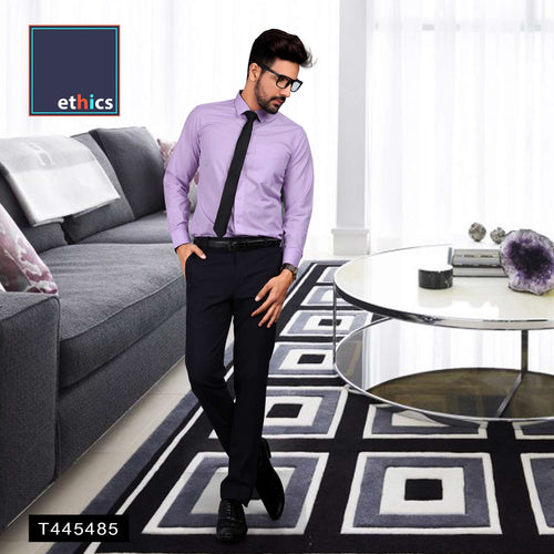 Lavender Plain Corporate Uniforms Shirt And Black Trousers Unstitched Fabrics Set