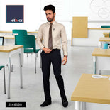 Beige Micro Chex Office Uniform Shirt And Black Trousers Unstitched Fabrics Set