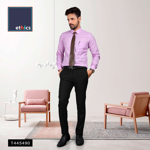 Purple Solid Corporate Office Shirt And Black Trousers Unstitched Fabrics Set