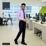 Lavender Micro Stripes Corporate Uniform Shirt And Black Trousers Unstitched Fabrics Set