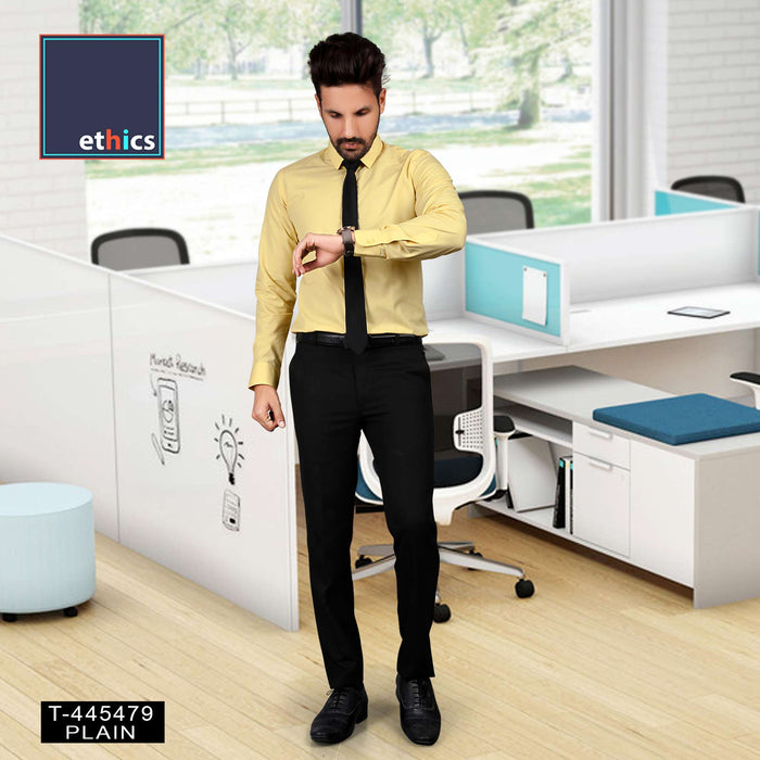 Yellow Men's Corporate Uniforms Shirt And Black Trousers Unstitched Fabrics Set
