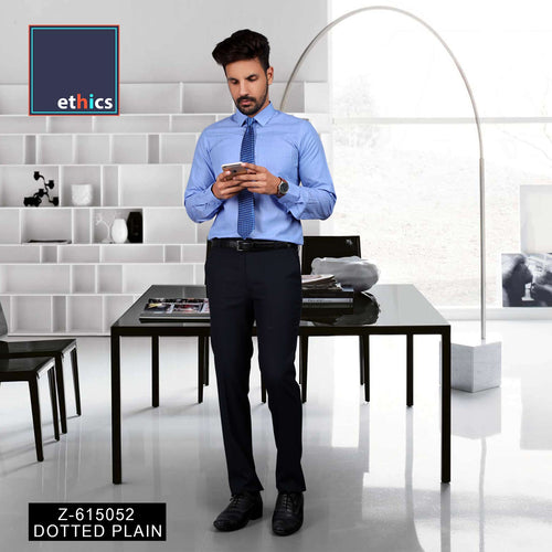 Dotted Blue Office Uniform Shirt And Navy Blue Trousers Unstitched Fabrics Set