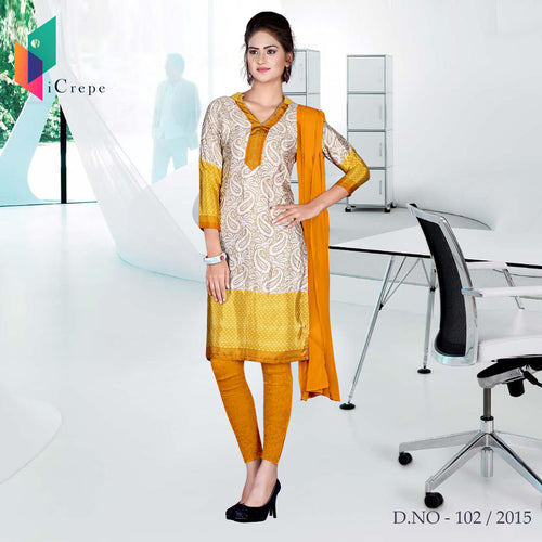Beige And Mustard Italian Crepe Uniform Salwar Kameez