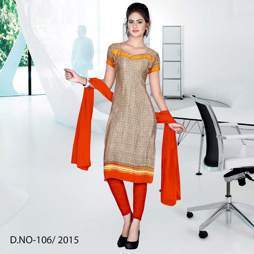 Beige And Orange Women's Premium Italian Crepe Showroom Uniform Salwar Kameez