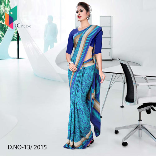 Dark Blue Italian Crepe Uniform Saree