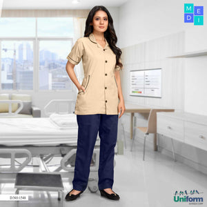 Beige And Navy Blue Clinic Uniforms For Women | Hospital Uniform | Nurse Uniforms 1548