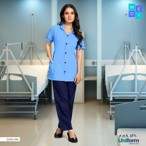 Light Blue And Navy Blue Nurse Dress For Women Hospital Uniform Ho Uniform Sarees