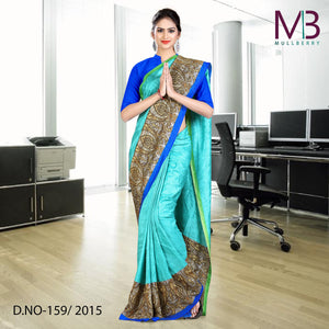 Light Blue Women's Premium Mulberry Silk Workers Uniform Saree With Blouse Piece