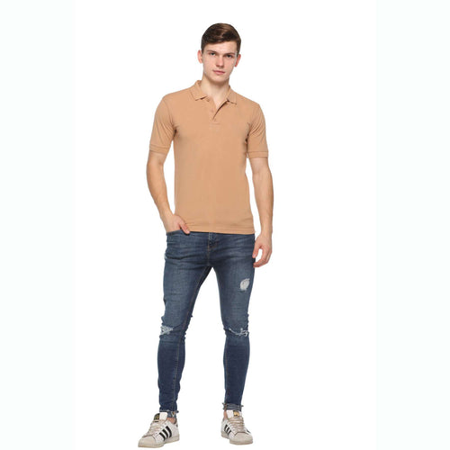 Men's Solid Cotton Blend Regular Fit Polo Neck Half Sleeve Fastees T-Shirt