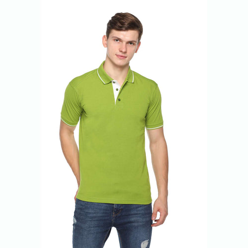 Men's Solid Cotton Blend Regular Fit Polo Neck Half Sleeve Highline T-Shirt