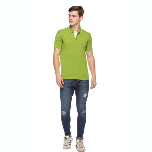 Men's Solid Cotton Blend Regular Fit Polo Neck Half Sleeve Highline T-Shirt (Green)