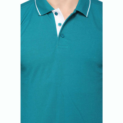 Men's Solid Cotton Blend Regular Fit Polo Neck Half Sleeve Highline T-Shirt