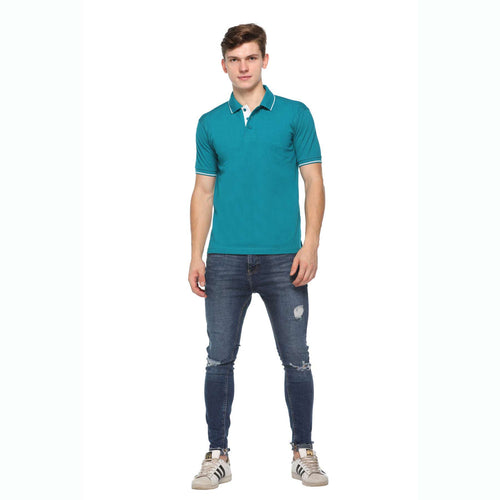 Men's Solid Cotton Blend Regular Fit Polo Neck Half Sleeve Highline T-Shirt