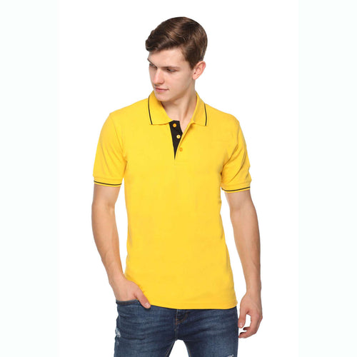 Men's Solid Cotton Blend Regular Fit Polo Neck Half Sleeve Highline T-Shirt