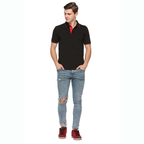 Men's Solid Cotton Blend Regular Fit Polo Neck Half Sleeve Highline T-Shirt