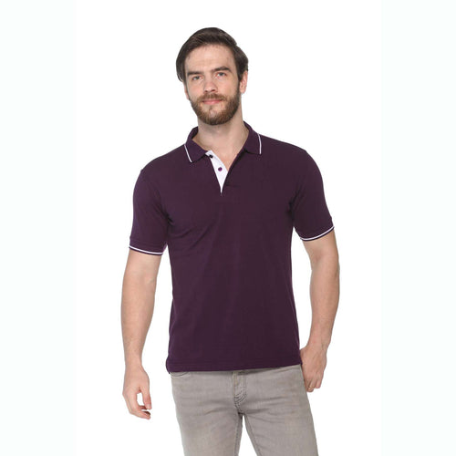 Men's Solid Cotton Blend Regular Fit Polo Neck Half Sleeve Highline T-Shirt