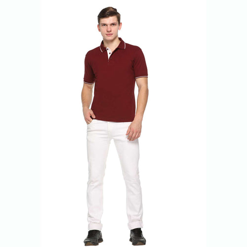 Men's Solid Cotton Blend Regular Fit Polo Neck Half Sleeve Highline T-Shirt