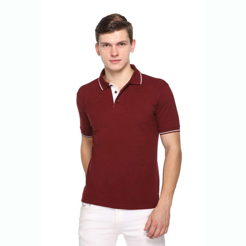 Men's Solid Cotton Blend Regular Fit Polo Neck Half Sleeve Highline T-Shirt
