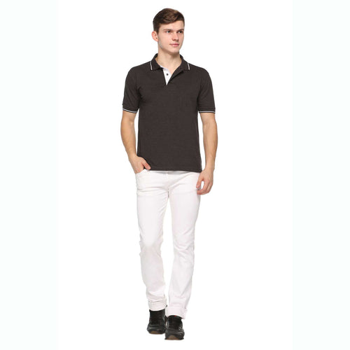 Men's Solid Cotton Blend Regular Fit Polo Neck Half Sleeve Highline T-Shirt