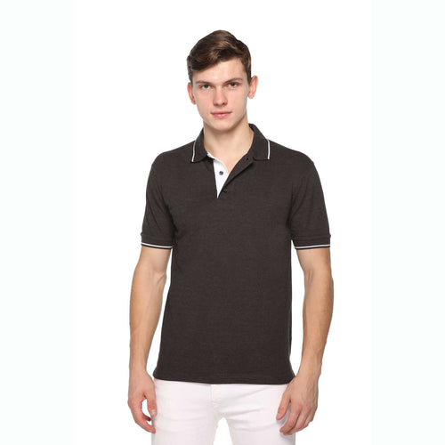 Men's Solid Cotton Blend Regular Fit Polo Neck Half Sleeve Highline T-Shirt