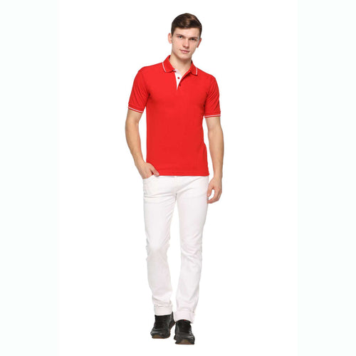 Men's Solid Cotton Blend Regular Fit Polo Neck Half Sleeve Highline T-Shirt