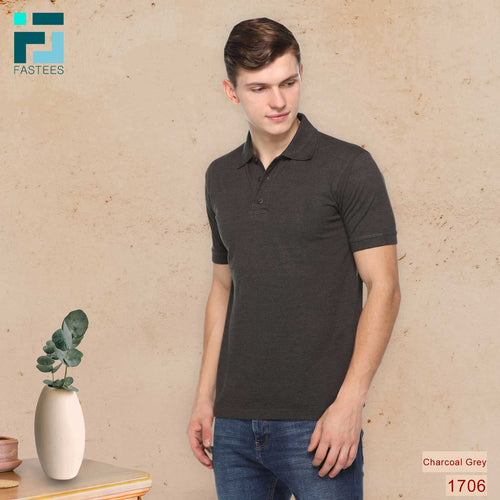 Men's Solid Cotton Blend Regular Fit Polo Neck Half Sleeve Fastees T-Shirt