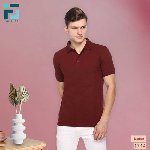 Men's Solid Cotton Blend Regular Fit Polo Neck Half Sleeve Fastees T-Shirt