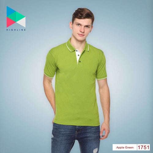 Men's Solid Cotton Blend Regular Fit Polo Neck Half Sleeve Highline T-Shirt (Green)