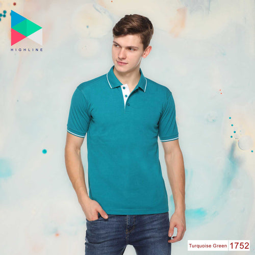 Men's Solid Cotton Blend Regular Fit Polo Neck Half Sleeve Highline T-Shirt