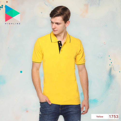 Men's Solid Cotton Blend Regular Fit Polo Neck Half Sleeve Highline T-Shirt