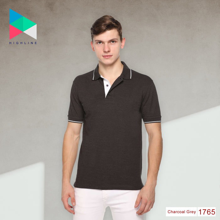 Men's Solid Cotton Blend Regular Fit Polo Neck Half Sleeve Highline T-Shirt