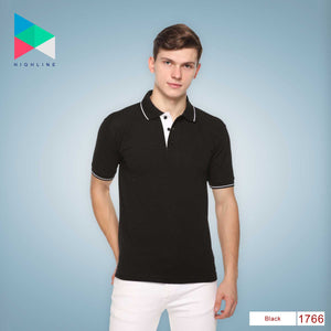 Men's Solid Cotton Blend Regular Fit Polo Neck Half Sleeve Highline T-Shirt