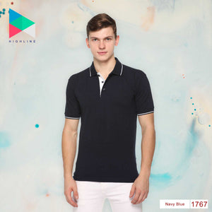 Men's Solid Cotton Blend Regular Fit Polo Neck Half Sleeve Highline T-Shirt