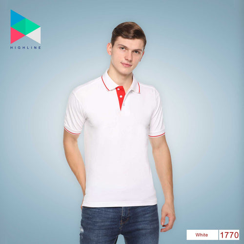 Men's Solid Cotton Blend Regular Fit Polo Neck Half Sleeve Highline T-Shirt