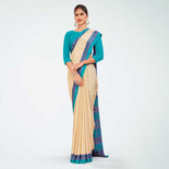 Turquoise and Navy Blue Women's Premium Italian Silk Discipline Day Hospital Uniform Saree