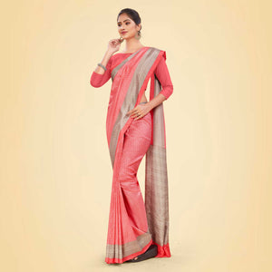 Baby Pink Women's Premium Mulberry Silk Small Butty Hotel Uniform Saree