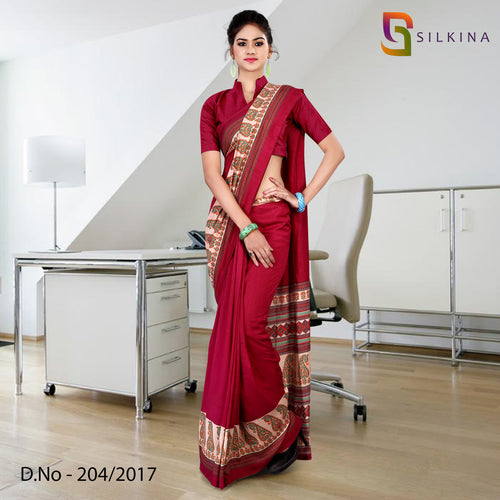 Wine Women's Premium Dola Silk Eyecatchers Student Uniform Saree With Blouse Piece