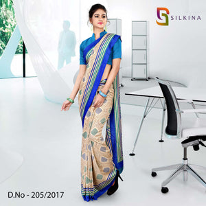 Blue and Beige Women's Premium Dola Silk Eyecatcher PTM Uniform Saree With Blouse Piece