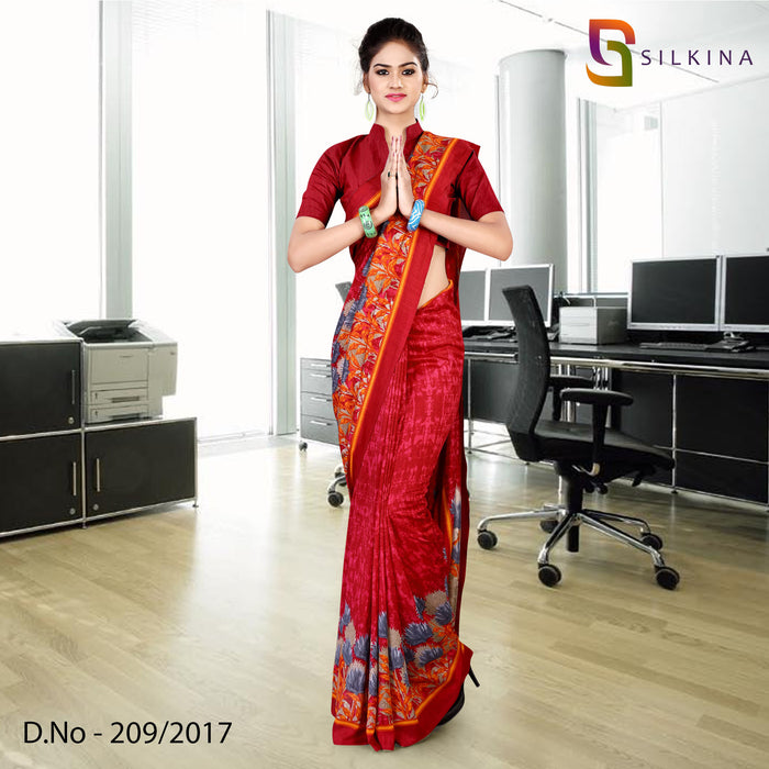 Maroon Women's Premium Dola Silk Gala Border Air Hostess Uniform Saree With Blouse Piece