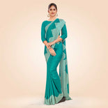 Turquoise Women's Premium Mulberry Silk Plain Gaala Border College Uniform Saree