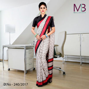 Red and White Women's Premium Mulberry Silk Small Butty Jewelley Showroom Uniform Saree With Blouse Piece