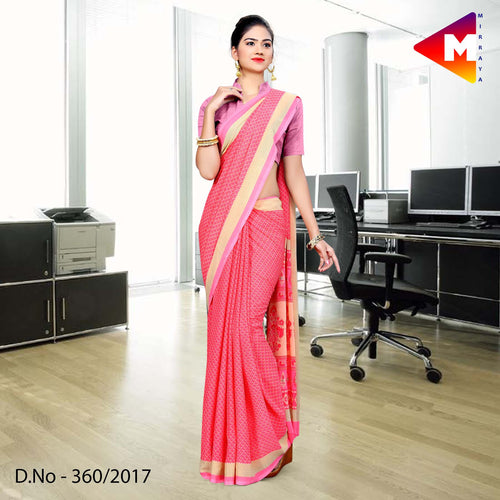 Pink Soft Georgette Uniform Saree For Office Employees