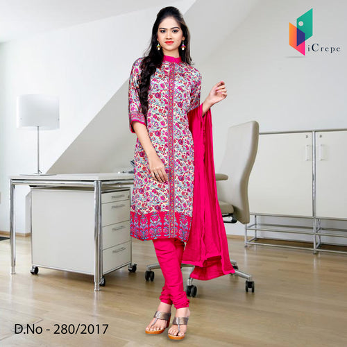 Magenta And White Italian Crepe Uniform Salwar Kameez