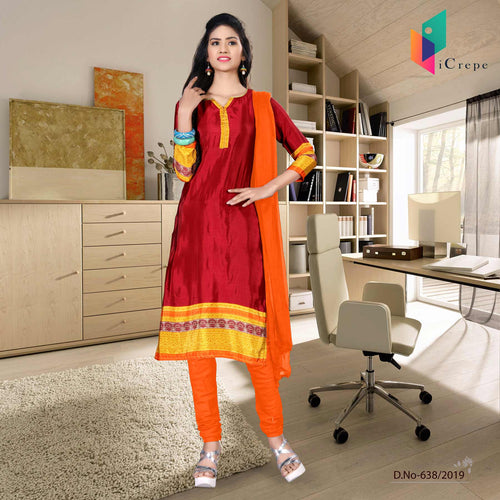 Maroon And Orange Italian Crepe Silk Institute Uniform Salwar Kameez